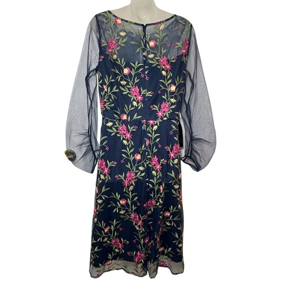 JS Collections Dress Evelyn Illusion Midi floral blue size 10 NEW - Picture 10 of 14